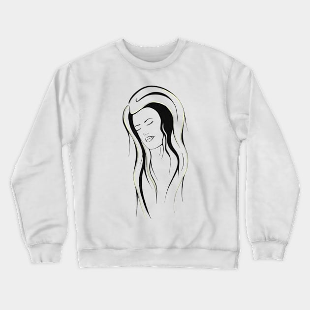 Young woman with eyes closed and long hair Crewneck Sweatshirt by Drawings by Wandersti